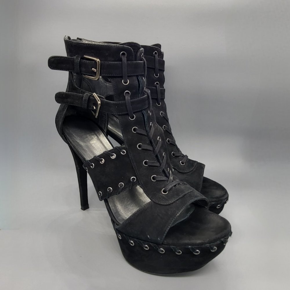 Stuart Weitzman Suede Platform Caged Booties - image 1